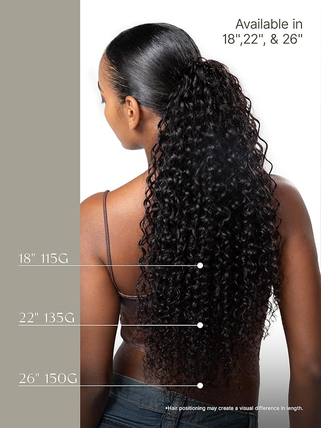 Frodio Clip in Ponytail Extension Human Hair for women 22 Inches Long Water Wave Curly Extension Ponytail Natural Color