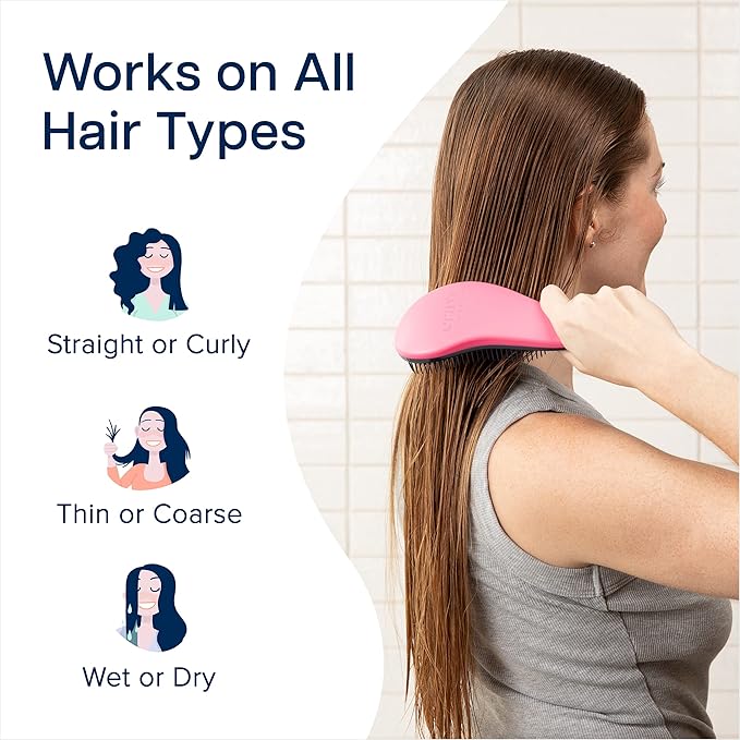 Crave Naturals Glide Thru Hair Brush - Detangler Brush for Curly, Straight, Wet or Dry Hair - Gentle Detangling Brushes for Adults, Kids, Toddlers - Hair Accessories for Women, 7.5x3 - Pink