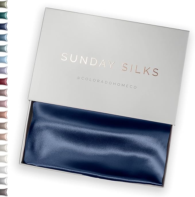 SUNDAYSILKS™ Premium Silk Pillow Cases | 100% Mulberry Silk Pillowcase with Zipper, All Sides Real 22 Momme Grade 6A Silk, Standard Queen, King Size [Navy Blue]
