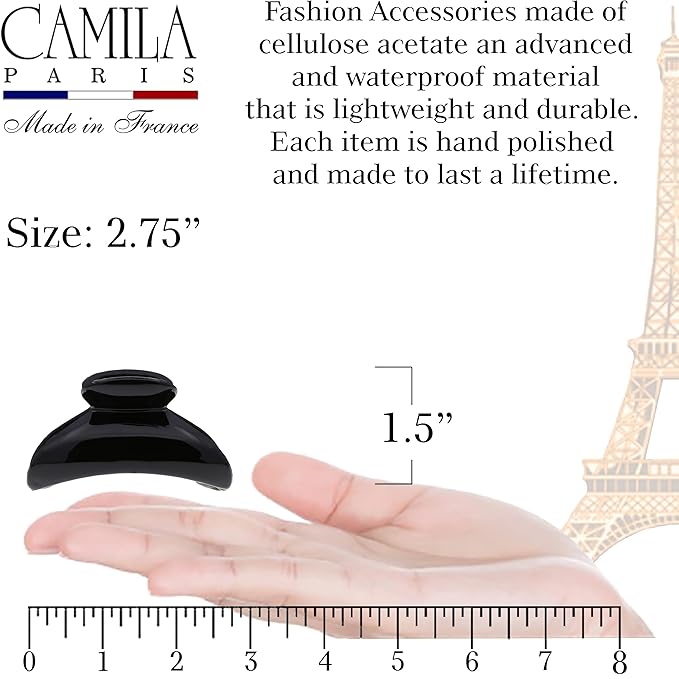 Camila Paris MP2 French Hair Clip for Women, Small Girls Hair Claw Jaw. Black, Fashion Durable and Styling Hair Accessories for Women, No Spring Grip Link System, Strong Hold No Slip, Made in France