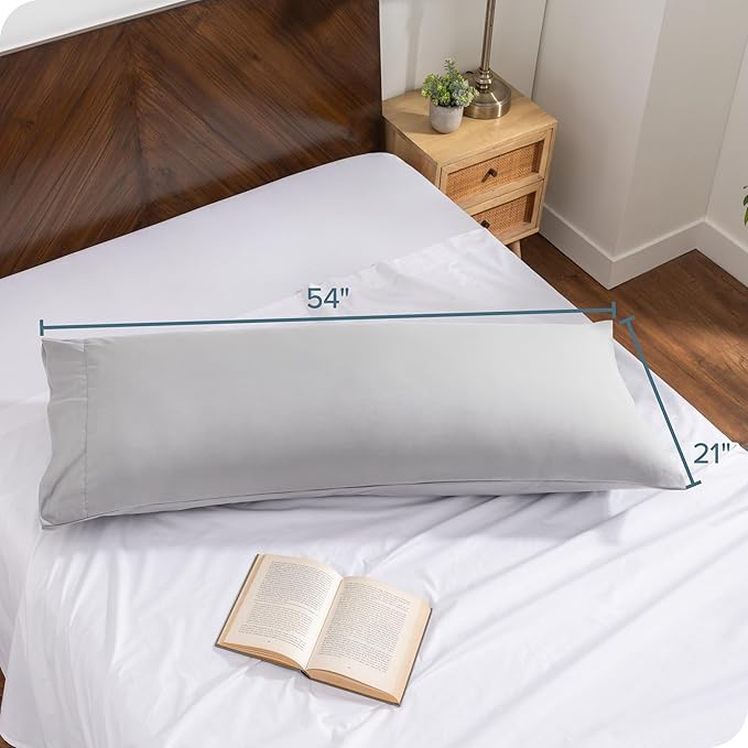 Bare Home Microfiber Body Pillow Cover - Ultra Soft & Cooling - Double Brushed - Envelope Closure - Easy Care (20''x54'' Body Pillow Cover, Cloud Grey)