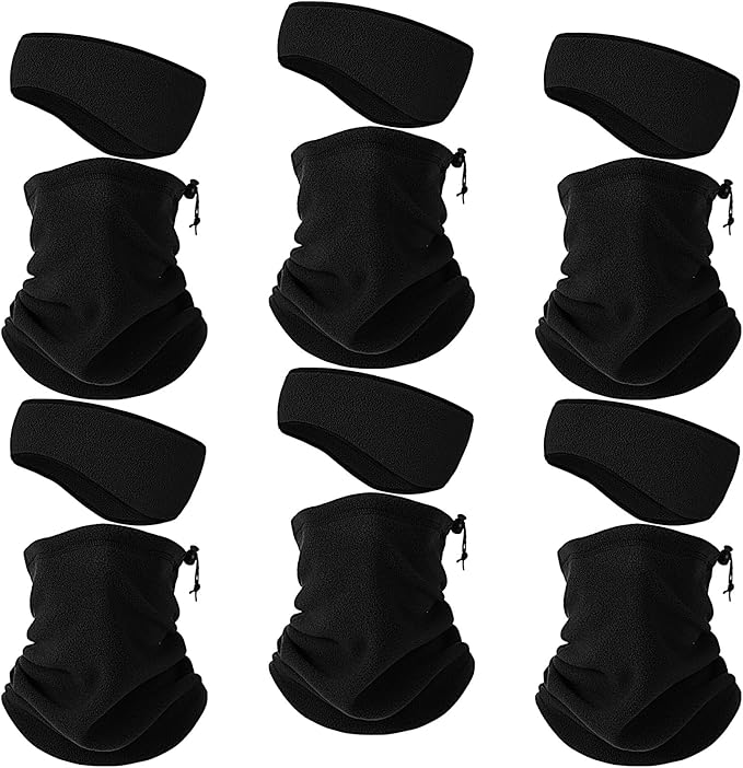 SATINIOR 12 Pcs Winter Neck Gaiters Fleece Neck Warmer Drawstring Thermal Face Scarf Ear Warmers Headband Head Wrap Ear Muff