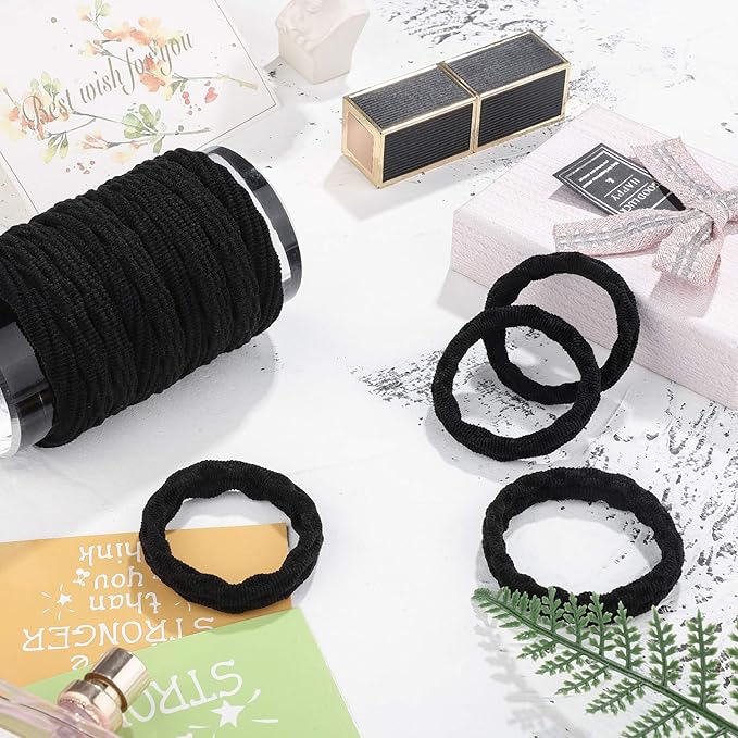 WILLBOND 60 Pieces Seamless Hair Ties Ponytail Holders, Cotton No Crease Hair Band for Women,girl,thick Heavy and Curly Hair, 4 Styles(Black, Fresh Style)
