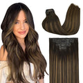 GOO GOO Clip in Hair Extensions Real Human Hair, Remy Human Hair Extensions Clip ins for Women, Natural Human Hair, 22inch 150g 7Pcs, 2/6/2 Balayage Dark Brown to Chestnut Brown
