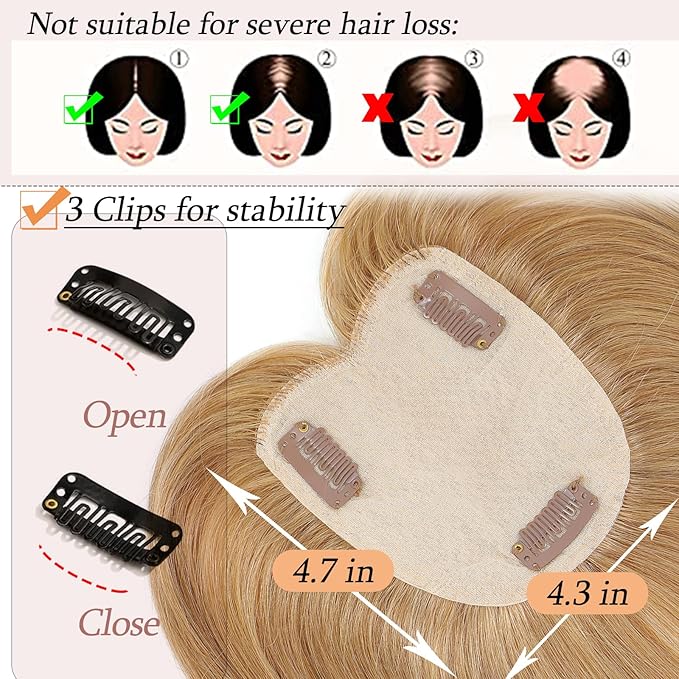 Human Hair Toppers for Women with Thinning Hair Real Human Topper Crown No Bangs 10 Inch #27 Dark Blonde