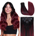GOO GOO Clip in Hair Extensions Real Human Hair, Remy Human Hair Extensions Clip ins for Women, Natural Human Hair, 12inch 85g 7 Pcs, #1/99j Balayage Jet Black to Red