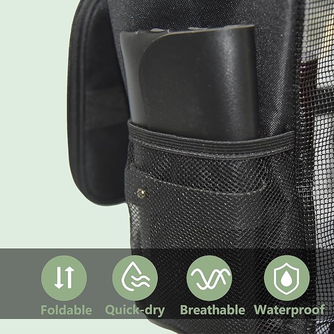 Mesh Shower Caddy, Portable Shower Bag Tote, Hanging Quick-Dry Toiletries Box Suitable for University Dormitories, Bathrooms, Gyms, Travel, Camping, Swimming, and RVs (Black)