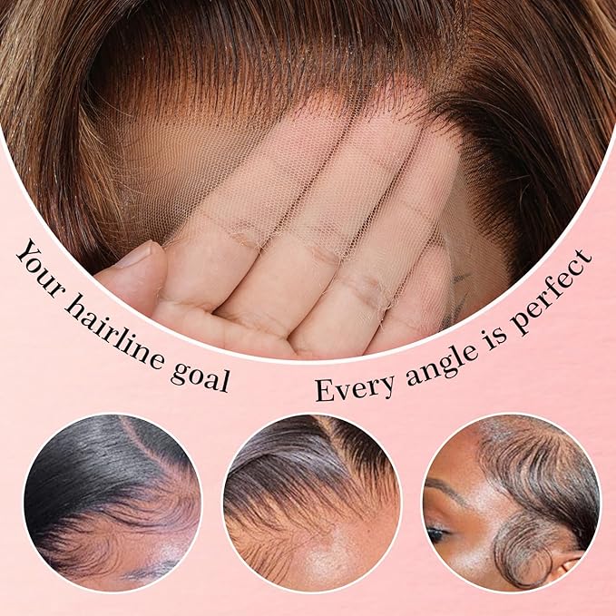 Honey Blonde Body Wave Lace Front Wig Human Hair 13x4 Full Frontal Lace Wig Skinlike HD Lace 0.10mm Ultra-Thin Invisible 4/27 Highlight Ombre Blonde 200% Density Pre plucked Bleached Knots 32 inch