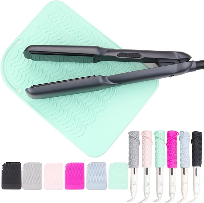 Heysam Hair Styling Tools Travel Storage Pad and Heat Resistant Mat for Curling Iron, Food Grade Silicone Trivets: Professional Heat Insulation/Anti-Slip, 450°F Protection, Size (9"x6.5")-Green