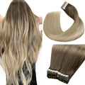 LaaVoo Tape in Extensions Human Hair Balayage Brown to Ash Blonde Mix Platinum Blonde Tape in Hair Extensions 100g 24 Inch 40pcs