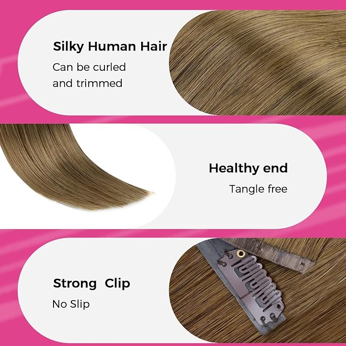 Lashey Clip in Hair Extensions Real Human Hair, 4pcs 50g Medium Brown Human Hair Extensions 22 Inch Straight Hair Extension Clips for Black Women