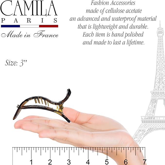 Camila Paris NV73 French Hair Clip for Women, Hair Side Clips, 3 inch Girls Hair Claw Clips Jaw Fashion Durable Styling Hair Accessories for Women, Strong Hold No Slip Grip, Made in France. Tortoise