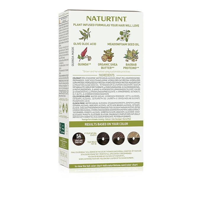 Naturtint 5A Light Ash Chestnut Permanent Hair Color (Pack of 1), Ammonia Free, Vegan, Cruelty Free, up to 100% Gray Coverage, Long Lasting Results (Packaging may vary)