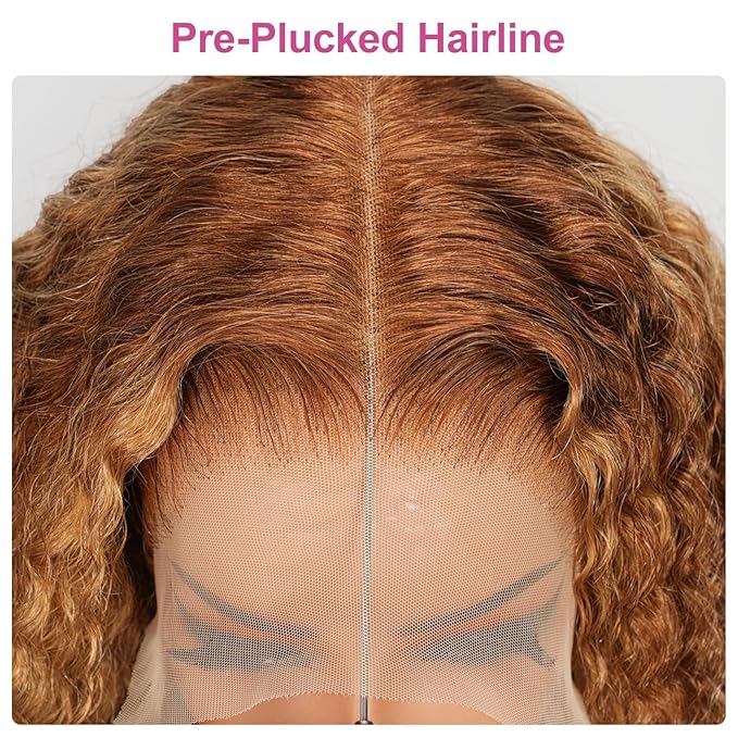 210% Density 13x6 Highlight Ombre Full Lace Frontal Wigs Human Hair 12A Deep Wave Brazilian Human Hair Pre Plucked 4/27 Honey Blonde HD Glueless Transparent Lace 16 Inch