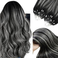 YoungSee Micro Bead Hair Extensions Real Human Hair Ombre Microlink Hair Extensions Human Hair Balayage Black with Silver Micro Loop Hair Extension 14 Inch 50g 50s Microbead Extension for Short Hair