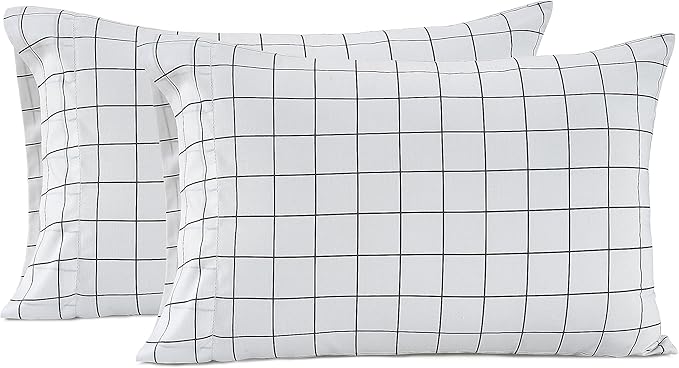 Lane Linen 100% Organic Cotton Pillow Cases Standard Size Set of 2 (20"x26") - Cotton Pillowcases Standard Size - Soft Pillow Cases Set of 2 - Standard Pillow Case Pack of 2 - Windowpane Charcoal