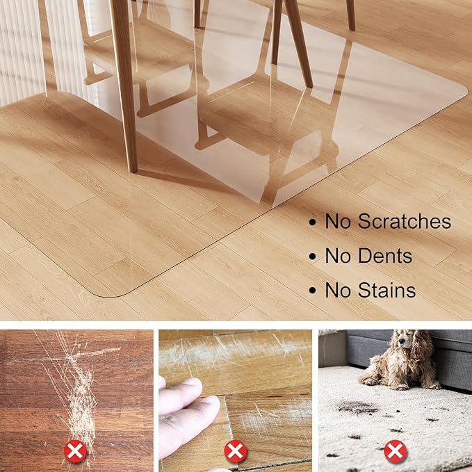Crystal Clear Floor Mat 6×9ft, Upgraded Easy Flat Waterproof Vinyl Rug Cover, Large Stain-Resistant Plastic Area Rug Floor Protector for Kitchen, Dining Room, High-Traffic Areas