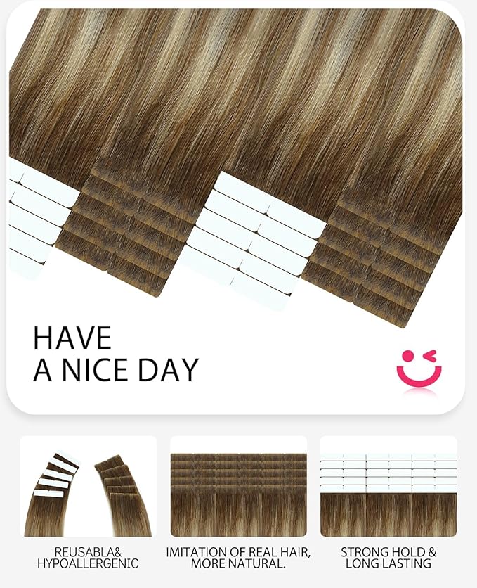 Youngsmile Invisible Tape in Hair Extensions Human Hair 20pcs 30g Balayage #3/8/22 Walnut Brown to Ash Brown and Golden Blonde 14 Inch Invisi Edge Hair Extensions Human Hair (#3/8/22,14'')