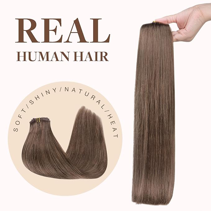 GOO GOO Clip in Hair Extensions Real Human Hair, Remy Human Hair Extensions Clip ins for Women, Natural Human Hair, 20inch 150g 7Pcs, 5 Light Ash Brown