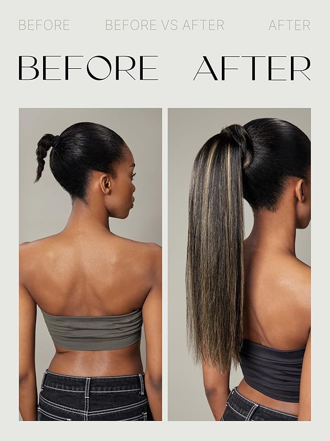 Frodio Clip in Ponytail Extension Human Hair for women Straight 18 Inches Long Straight Hair drawstring Ponytail Highlight