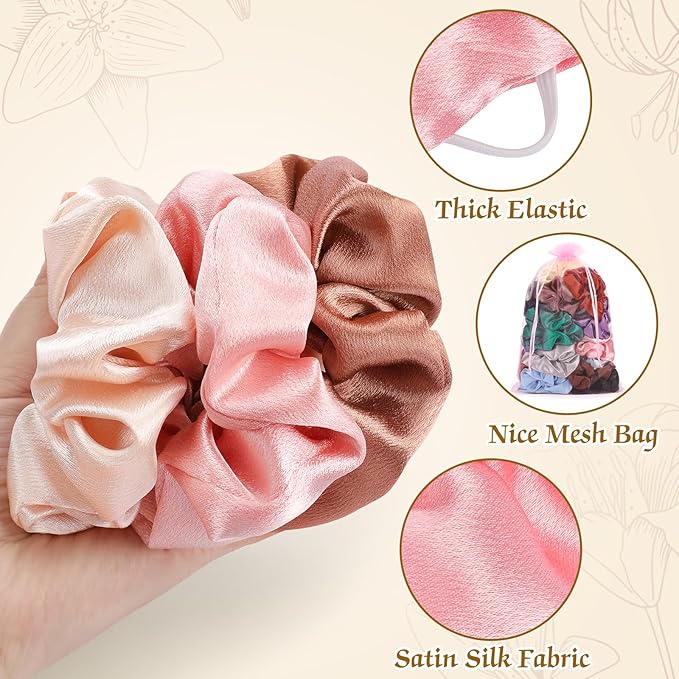 OCATO Scrunchies Birthday Gifts for Women: Silk Satin Scrunchies 24Pcs Hair Scrunchie for Women Girls Hair Bands Hair Ties Hair Accessories Scrunchy Party Favors Mothers Day Gifts for Mom Her