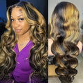 Highlight Ombre 13x6 Body Wave Lace Front Wigs Human Hair 200% Density HD Lace Front Wigs Human Hair Pre Plucked Frontal Wigs for Black Women with 1b/27 Color Hairline (20inch)