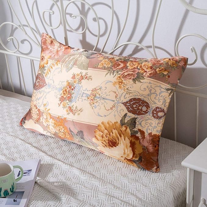 100% Mulberry Silk Pillowcase for Hair and Skin Health with Hidden Zipper Floral Print Both Sides Silk SLPBABY (Standard, Pattern18)