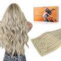DOORES Human Hair Extensions - Ash Blonde Highlighted Platinum 120g 7pcs 24 Inch Seamless Clip in Straight Remy With Invisi Edge