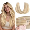 GOO GOO Tape in Hair Extensions Human Hair, 18F/60A Balayage Light Wheat Platinum Blonde, 14inch 50g 20pcs, Skin Weft Seamless Invisible, Silky Straight with Thick Ends, Remy Human Hair