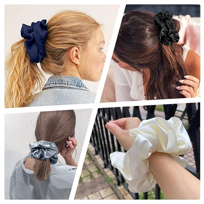 Silk Satin Hair Scrunchies for Women Girls Big Large Jumbo Scrunchie for Sleep Cute Gaint Oversize Scrunchy for Thick Hair