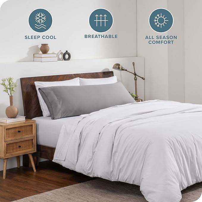 Bare Home Microfiber Body Pillow Cover - Ultra Soft & Cooling - Double Brushed - Envelope Closure - Easy Care (20''x54'' Body Pillow Cover, Light Grey)
