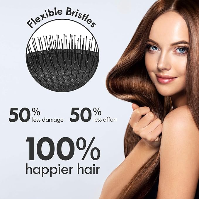 Air Cushion Detangling Hair Brush - 2 Pack Detangler Hairbrush with Ultra Soft Bristles for Effortless Tangle Removal - For Wet Dry Damaged Curly Hair for Women Men Boys Girls Kids - Black & Pink