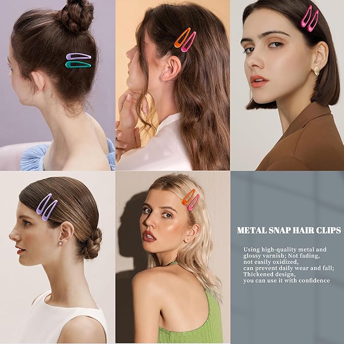 20 PCS Metal Snap Hair Clips Water Drop No Slip Barrettes for Women Bright Small Hair Clips For Thick And Thin Fine Hair,Purple Orange Blue Red,1.97 x 0.5 In.