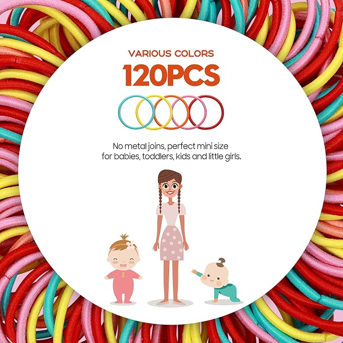 120 Pcs Small Hair Ties for Thin Hair & Kids - 1 Inch, 2mm No-Damage Elastic Bands in, Orange