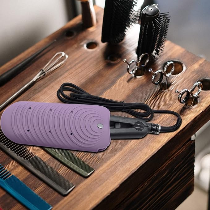 Heat Resistant Silicone Mat Pouch for Hair Styling Tools, Curling and Flat Irons Non-Slip Travel Cover, Small Portable Straightener Pad for Curler Wands Storage, Hot Waver (Purple)