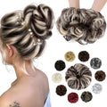 Messy Bun Hair Piece Wavy Curly Scrunchies Fluffy Donut Thick Updo Elegant Chignon Hairpieces for Women Girls, Black Brown Mix Bleach Blonde 1.4oz