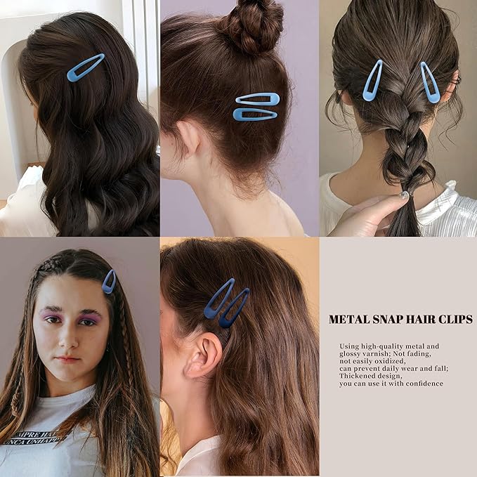 Small Hair Barrettes For Women No Slip Metal Snap Clips For Thin And Fine Hair,Matte Multiple Blue,20 PCS,1.97 x 0.5 Inch.