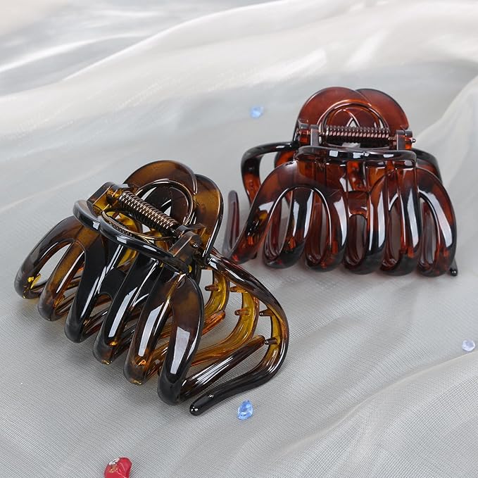 Octopus Hair Claw Clips for Thick Hair 3.6" Large Octopus Claw Clips for Women's Long Hair (2 Pcs, Brown&Dark Red)