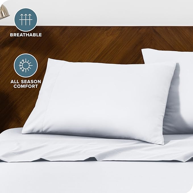 Bare Home Microfiber Pillow Cases - Queen Size Set of 2 - Cooling Pillowcases - Double Brushed - Easy Care - Envelope Closure (Queen Pillowcase Set of 2, White)