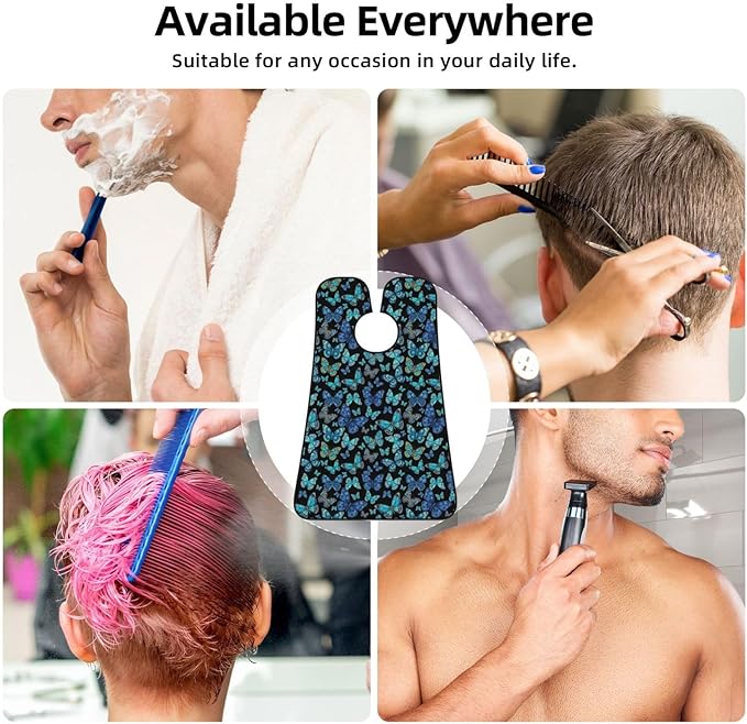 Beard Hair Catcher Bib, Waterproof Non-Stick Grooming Apron for Shaving Trimming, Perfect for Men Dad, Beautiful Butterflies Blue Butterfly Shave Bib