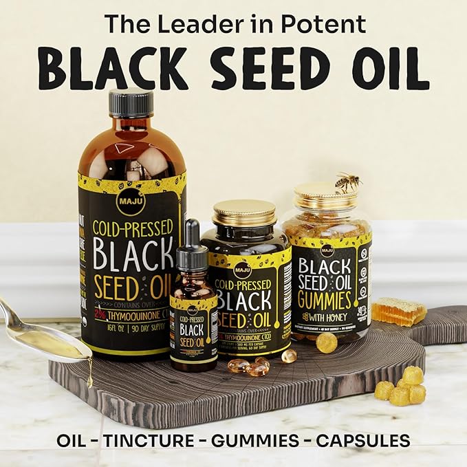 Maju Superfoods Black Seed Oil - 3 Times TQ, Cold-Pressed, Travel Size, 100% Turkish Black Cumin Seed Oil, Liquid Pure Blackseed, Glass Bottle, 2 Oz