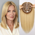Large MONO Top Hair Toppers for Women Remy Human Hair 14 Inch 6"x7" Big Base Partial wig Cover Thinning Hair or Loss No Bangs Natural Wiglets (Blonde Mixed Brown)