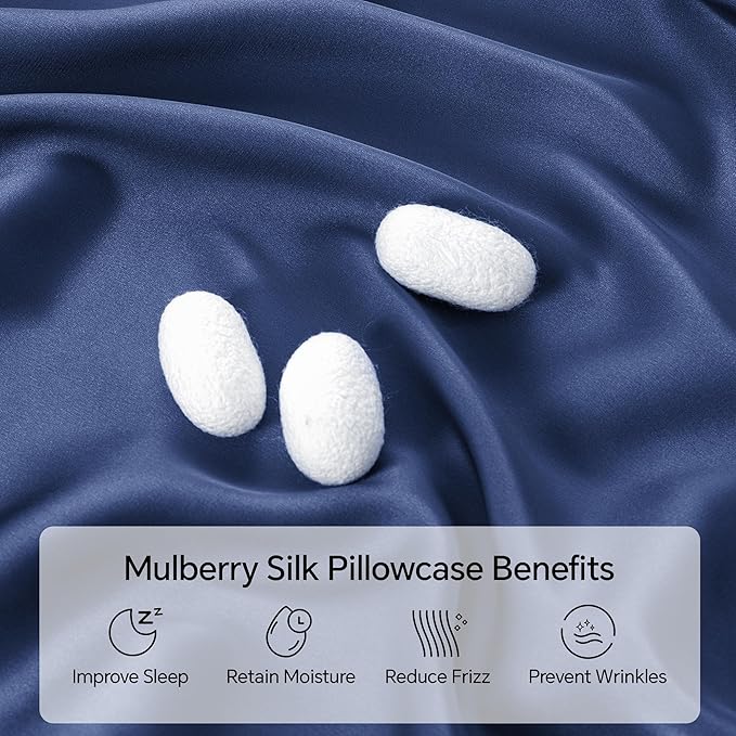 INFIIXSO Mulberry Silk Pillowcase for Hair and Skin, Silk Pillow Cases Standard Size with Hidden Zipper 20x26 Inches, Extraordinary Smooth and Soft Cooling Pillow Cases for Hot Sleepers(Navy, 1 Pack)