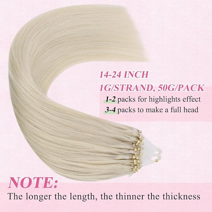 YoungSee Micro Link Hair Extensions Human Hair Blonde 20 Inch Microbead Hair Extensions Human Hair Platinum Blonde 50g Micro-Loop Hair Extension Blond 50s 50g for Daily Confidence Boost