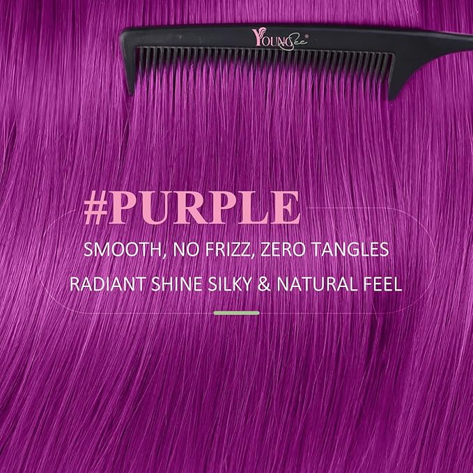 YoungSee Tape in Hair Extensions Purple Human Hair Tape in Extensions Purple 22In Colorful Tape on Hair Extension Real Human Hair Long-Hair Colored for Kids 10pcs 25g