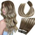 LaaVoo Tape in Hair Extensions Human Hair Tape in Extensions Remy 100g Ash Brown to Blonde Mix with Platinum Blonde 14 Inch 40pcs
