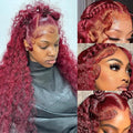 22 Inch Burgundy Lace Front Wigs Human Hair 13x6 Deep Wave HD Lace Front Burgundy Curly Frontal Wigs Human Hair Pre Plucked 200 Density