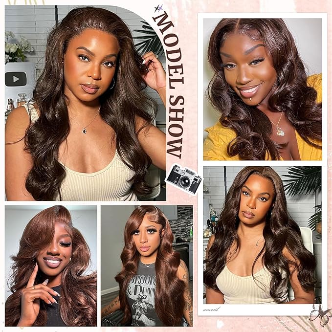 4# Chocolate Brown Color Body Wave 2x6 HD Lace Closure Human Hair Transparent Lace Closure 2x6 Long Middle Part 100% Raw Virgin Human Hair 12 Inch 150% Density