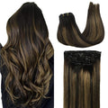 GOO GOO Clip in Hair Extensions Real Human Hair, Remy Human Hair Extensions Clip ins for Women, Natural Human Hair, 22inch 120g 7Pcs, 1B/6/1B Balayage Natural Black to Chestnut Brown