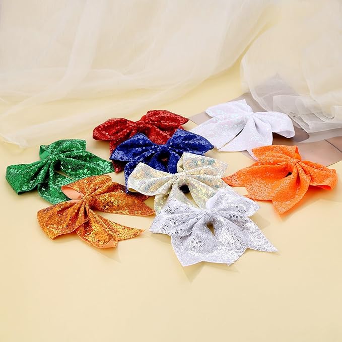 Large Big 7 Inch Glitter Bow Clip Sequin Bling Party Hair Accessories for Women Teens Girls Kids 1 Pcs (Hot Pink2)